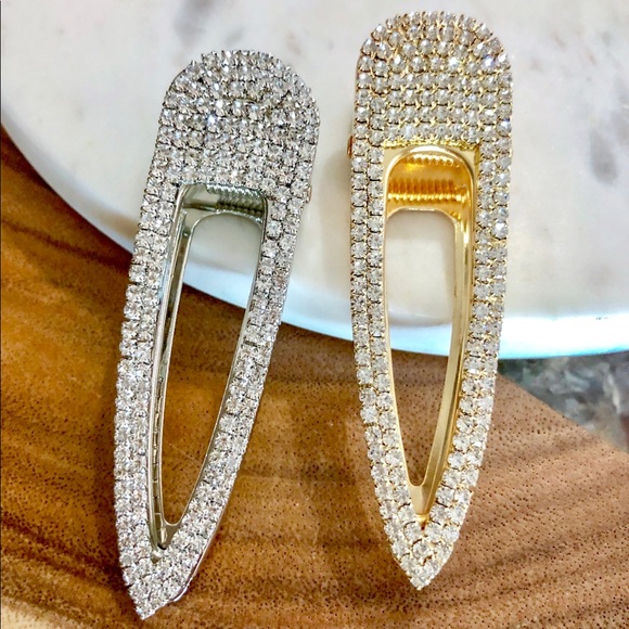 2 Piece Gold Silver Crystal Barrette Hair Clip - Picture 5 of 7